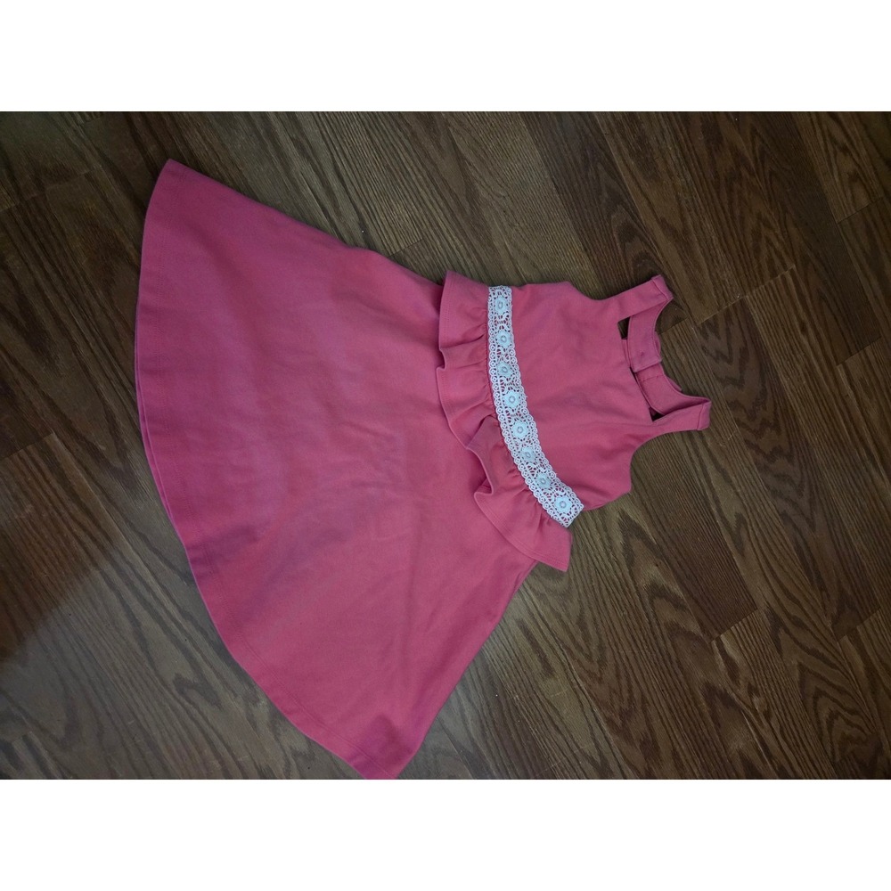 Janie and Jack Girls Pink Ruffle Lace Trim Dress Size 4 Bow Back Sleeveless Knit